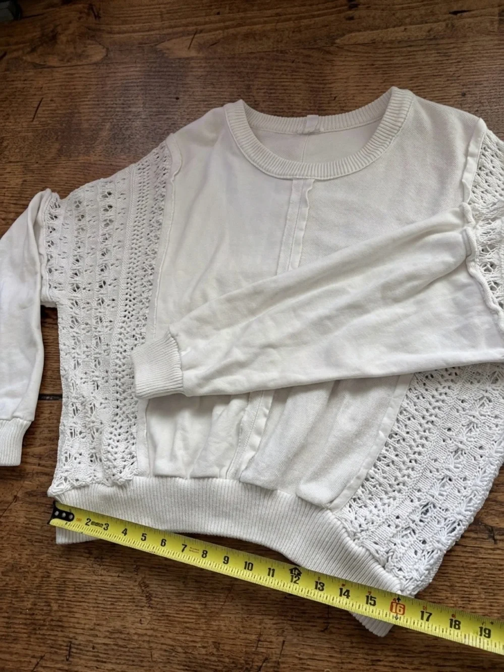 Tribal Jeans Cream Mixed Media Crochet Knit Detail Pullover Sweater Size XL - Picture 13 of 13